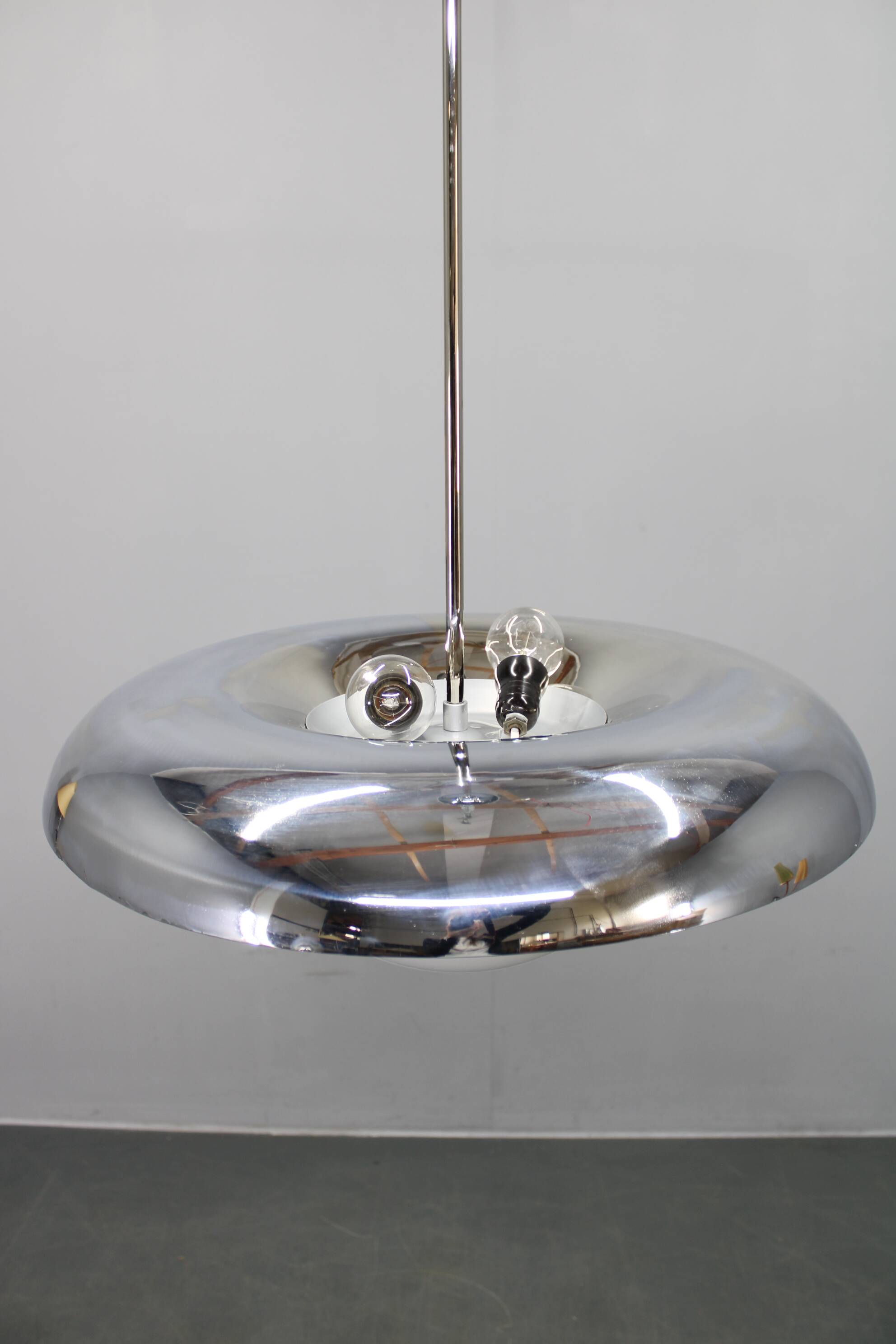 Art Deco chrome and opaline glass chandelier by Napako, 1930s