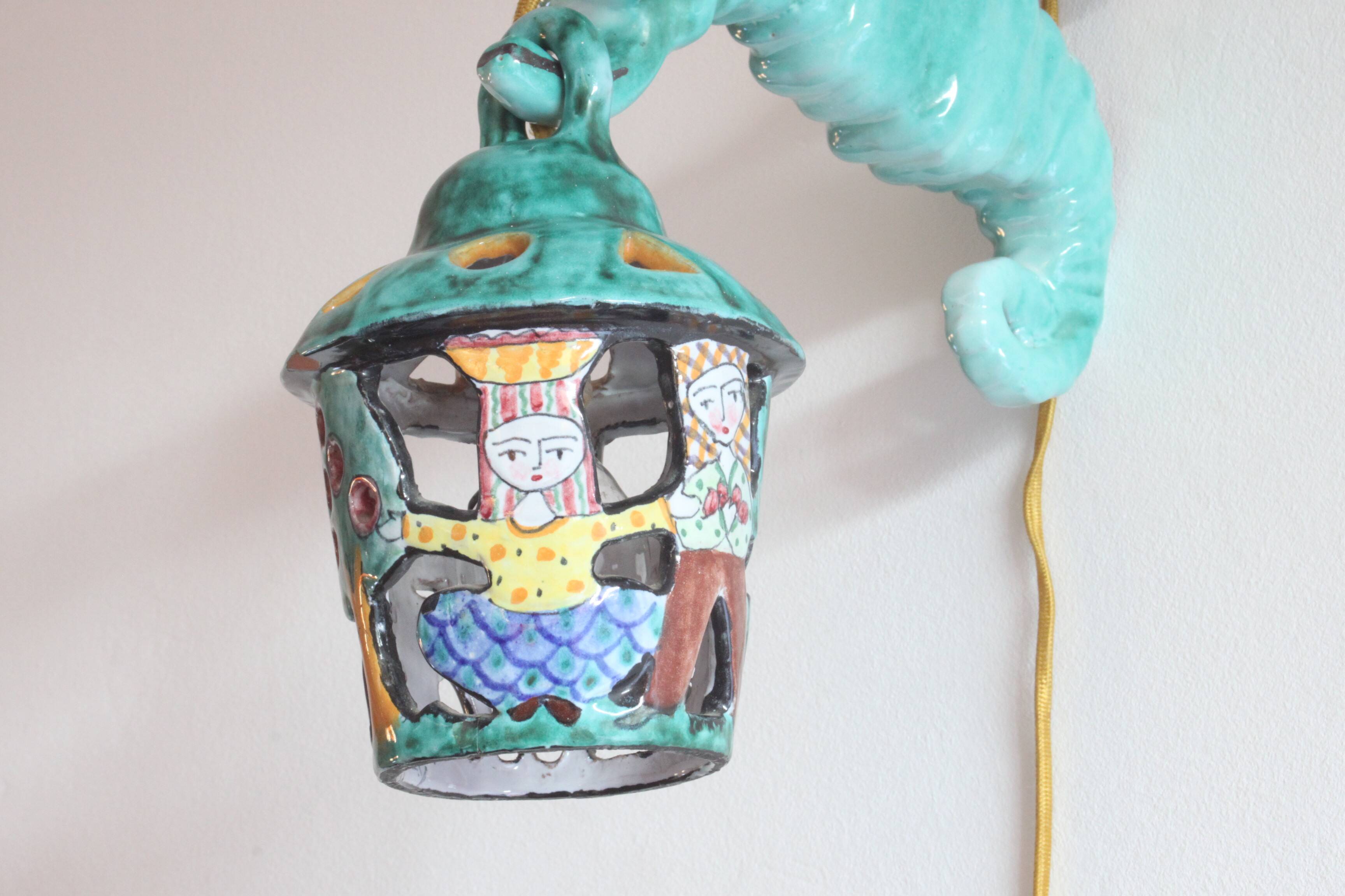 Ceramic Seahorse Lantern from Vietri Sul Mare, Italy 1960S.