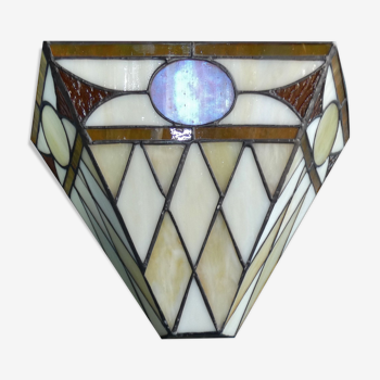 Applique, pate de verre, style Tiffany Art Deco, forme v, travail années 80