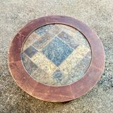 Table basse ronde en pierre et bois