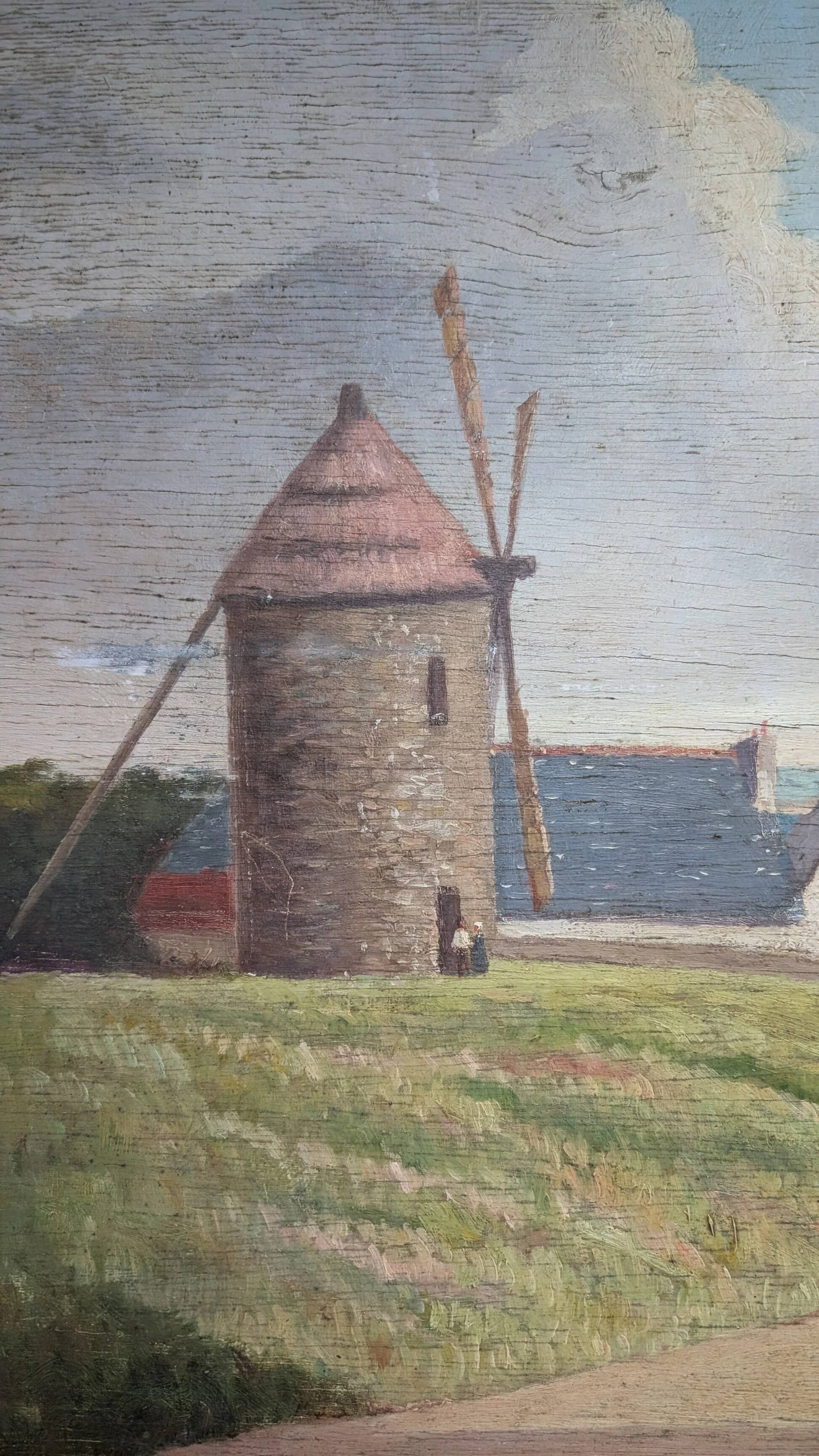 Tableau en bois - Marine au moulin