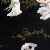 Small furniture in black Chinese lacquer with carved soapstone, mother-of-Pearl inlay.