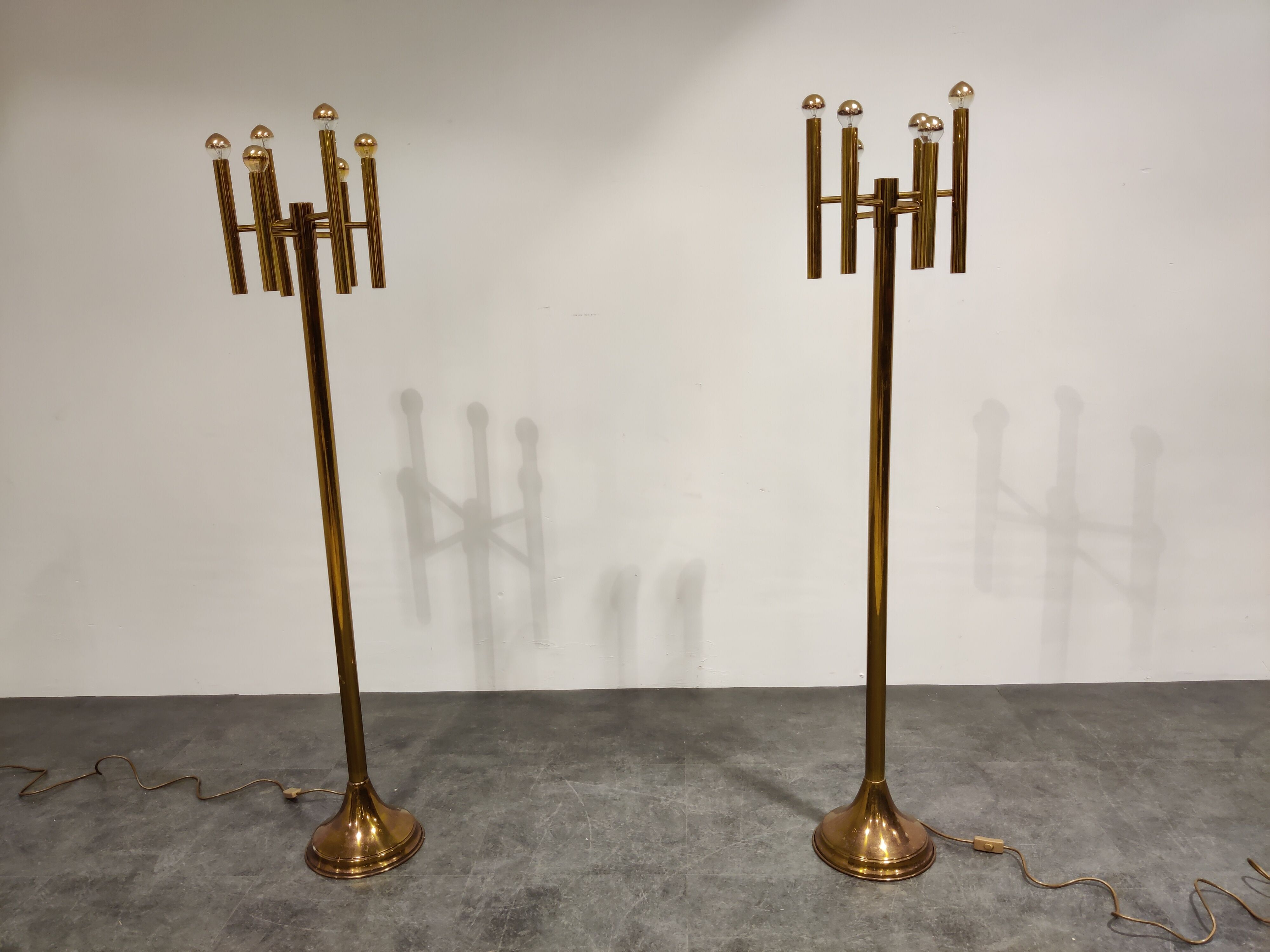 Pair of brass Sciolari floor lamps, 1970s