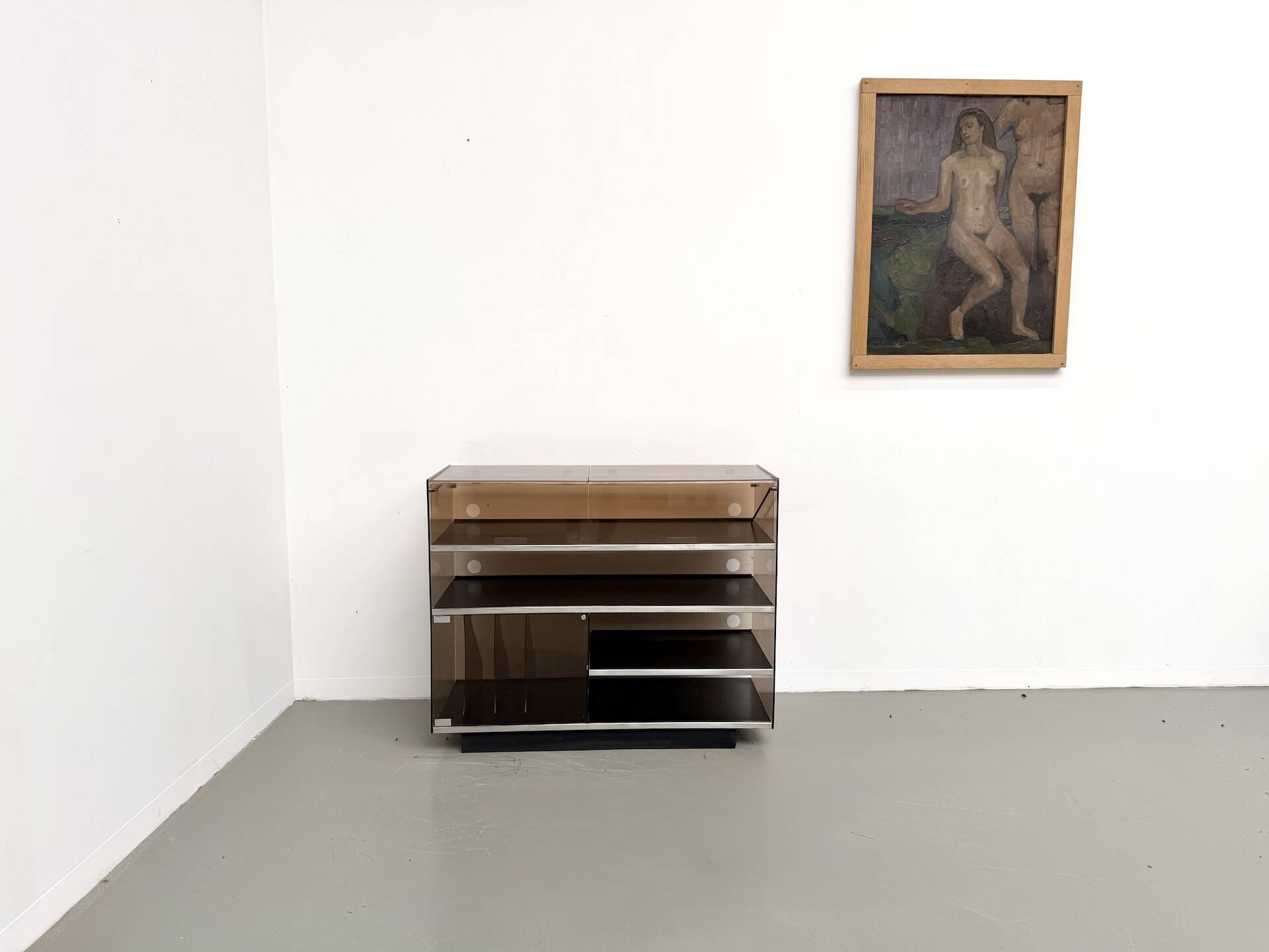 Hi-Fi furniture in smoked plexiglass and aluminium, Eric Maville