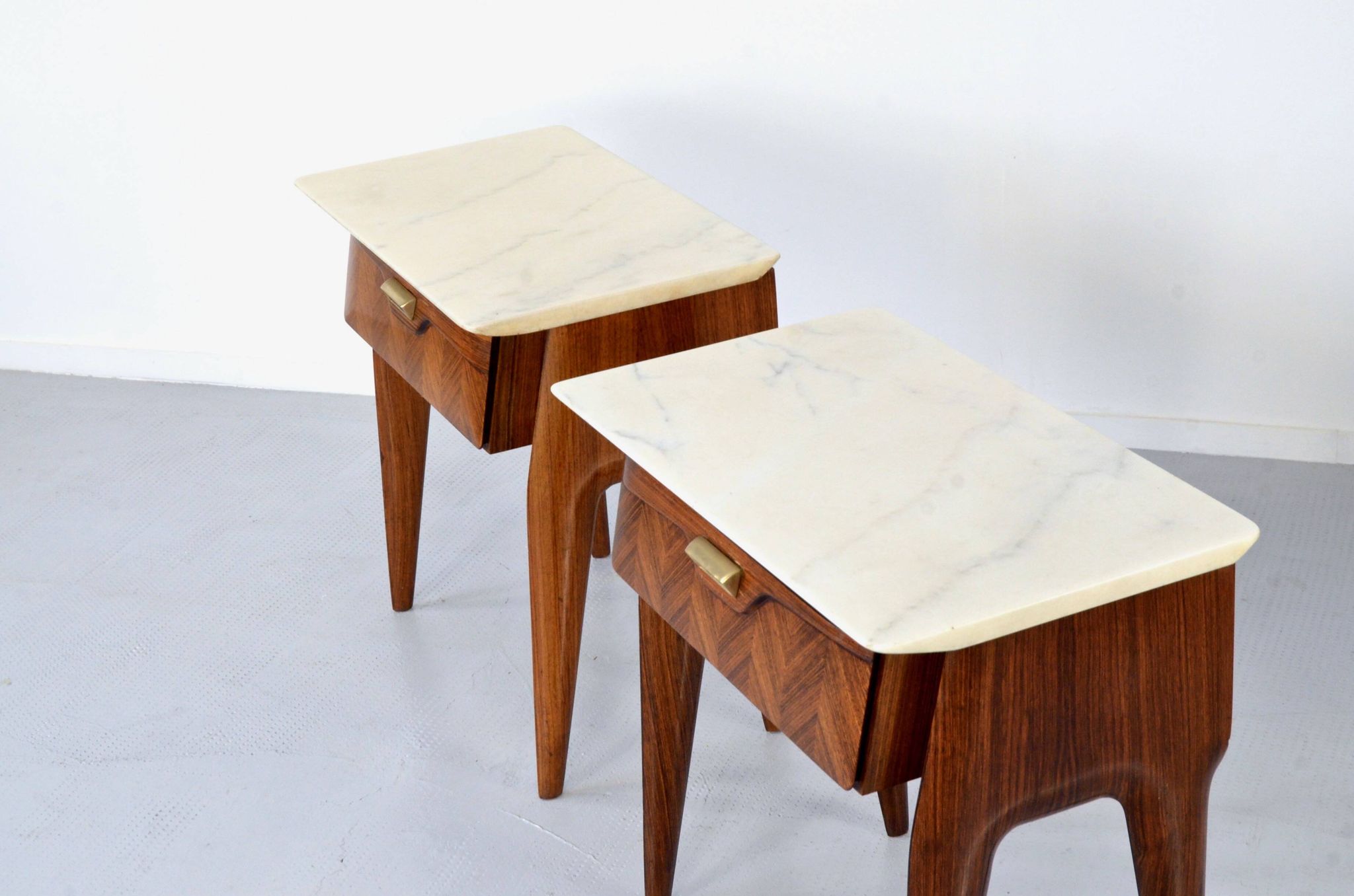 Set of 2 Italian Midcentury Rosewood and carrara bedsides tables