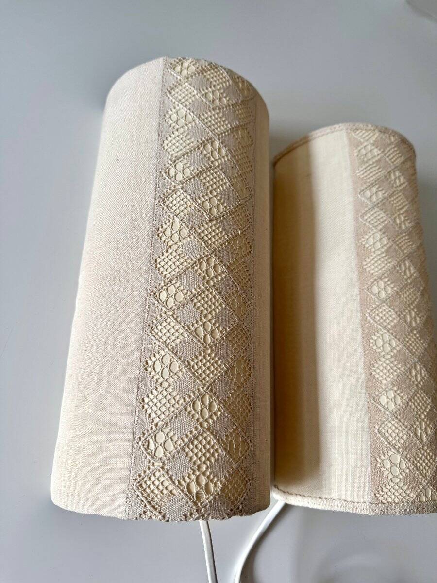 Vintage Swedish textile wall lamps, set of 2