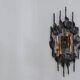 Set of 3 Brutalist Murano glass strips sconces / wall lamps Italy 1970s