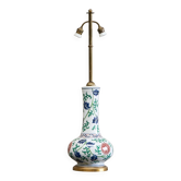 Lampe de table chinoiserie française en porcelaine et laiton, années 1940