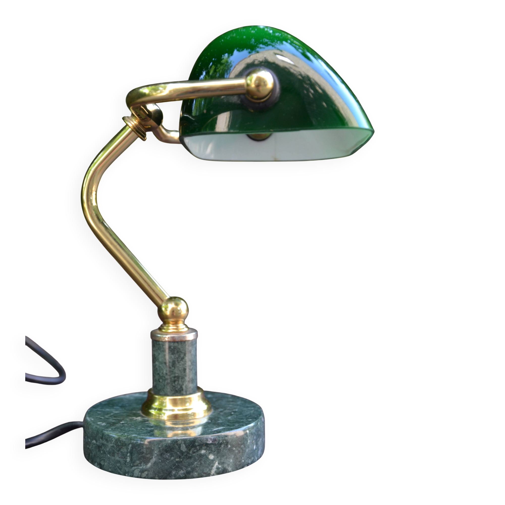 Lampe de banquier socle en marbre vert