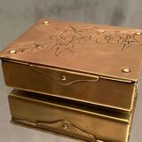 German compartmentalized stamp box early twentieth GHG Gesch holly leaf