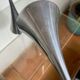 Pair of designer candle holders in stainless steel