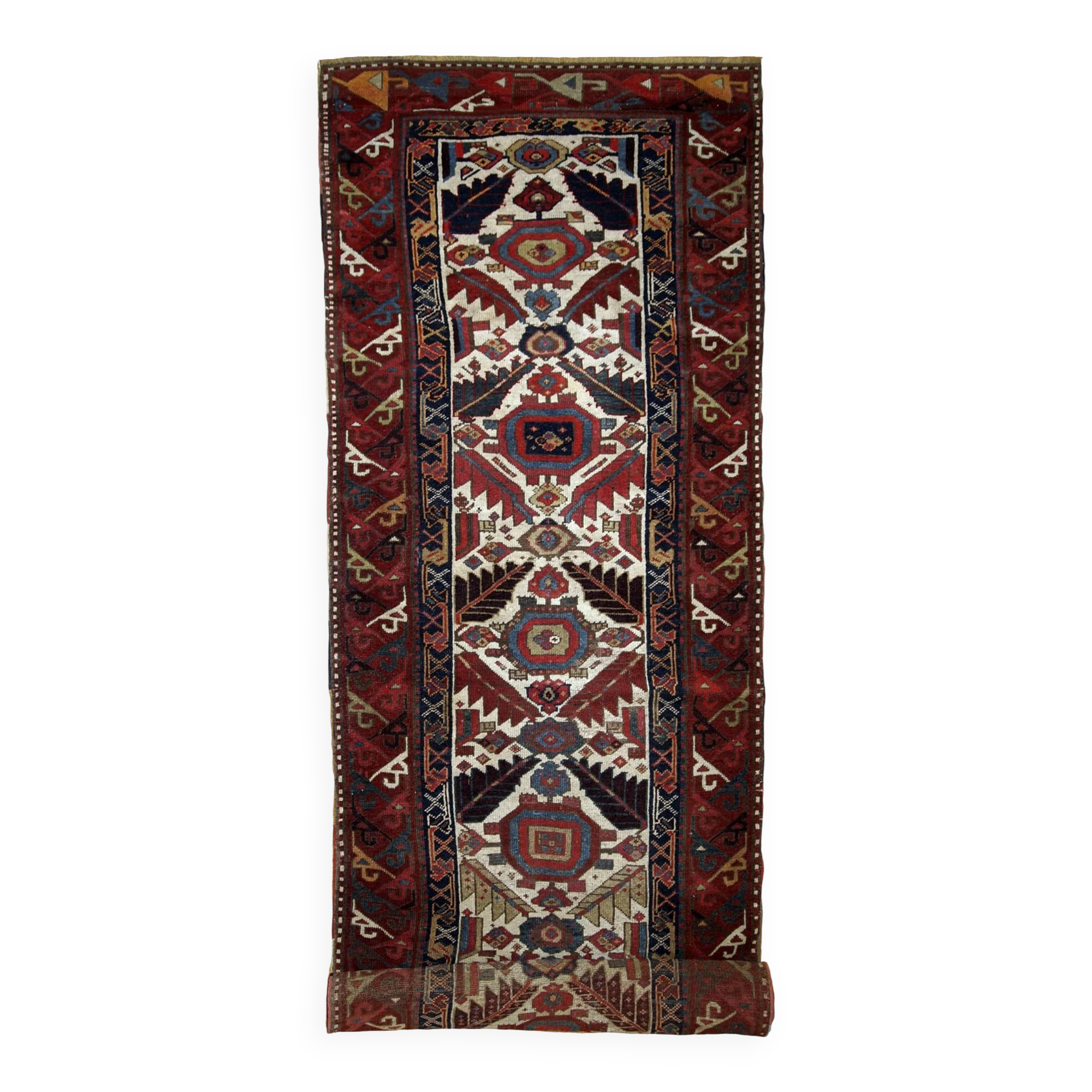 Tapis couloir antique fait main du Nord-Ouest persan 4' x 14,3' (122 cm x 436 cm) années 1840 - 1B658
