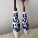 Service à salade vintage en bois et porcelaine Blue Willow