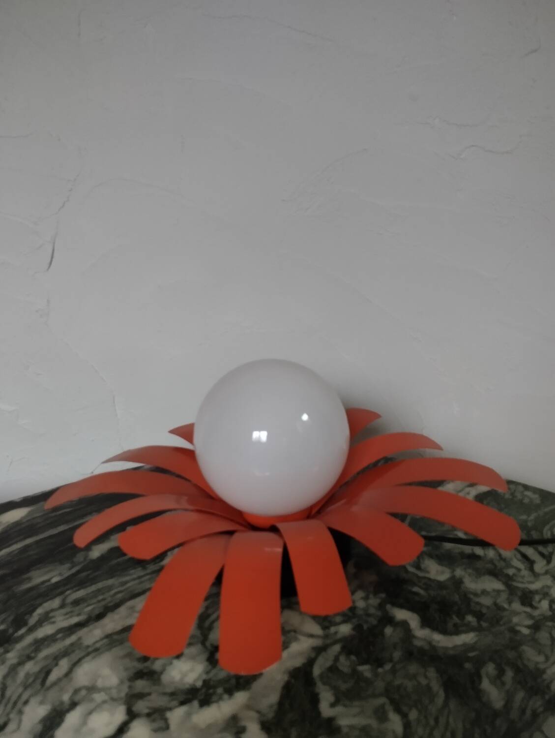 Orange metal flower lamp, 1970