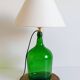 Mid-Century Green Glass Demijohn Table Lamp, Brass Fittings, Contemporary Shade