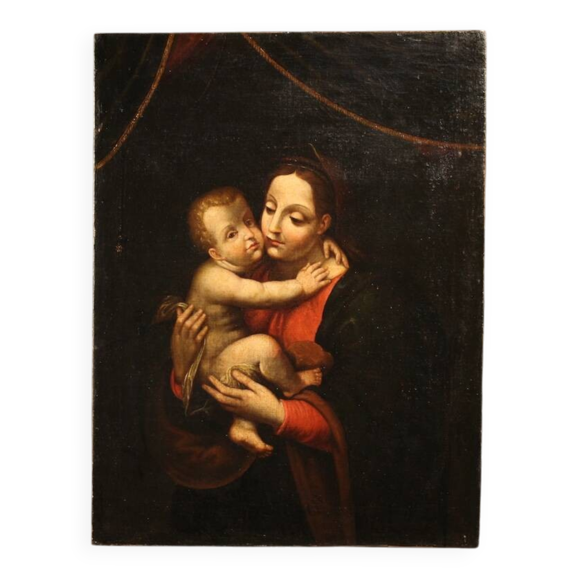 Antique religious painting Madonna and Child from the 18th century