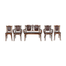 Salon art nouveau fischel in curved wood and leather, 7 seats, circa 1910