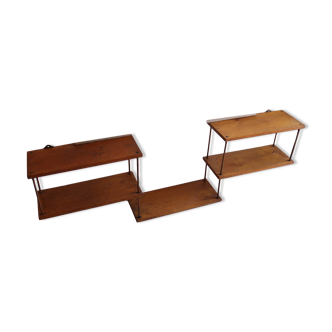 Étagère en chêne et cuivre, années 50