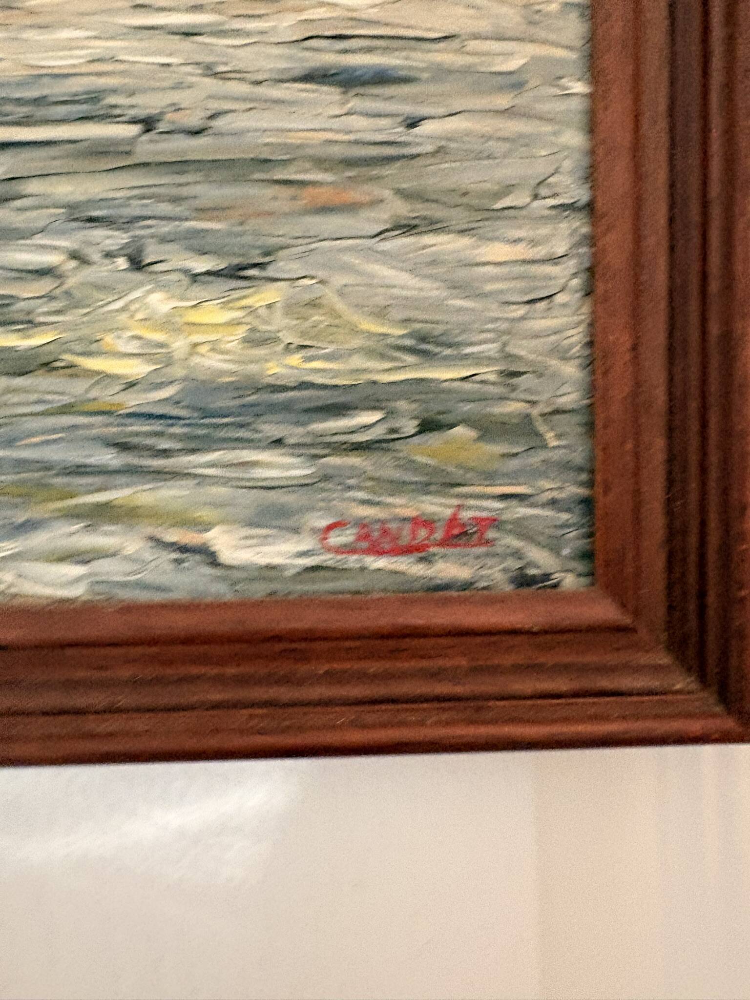 Oil painting knife beach sea sunset cliff signed canda