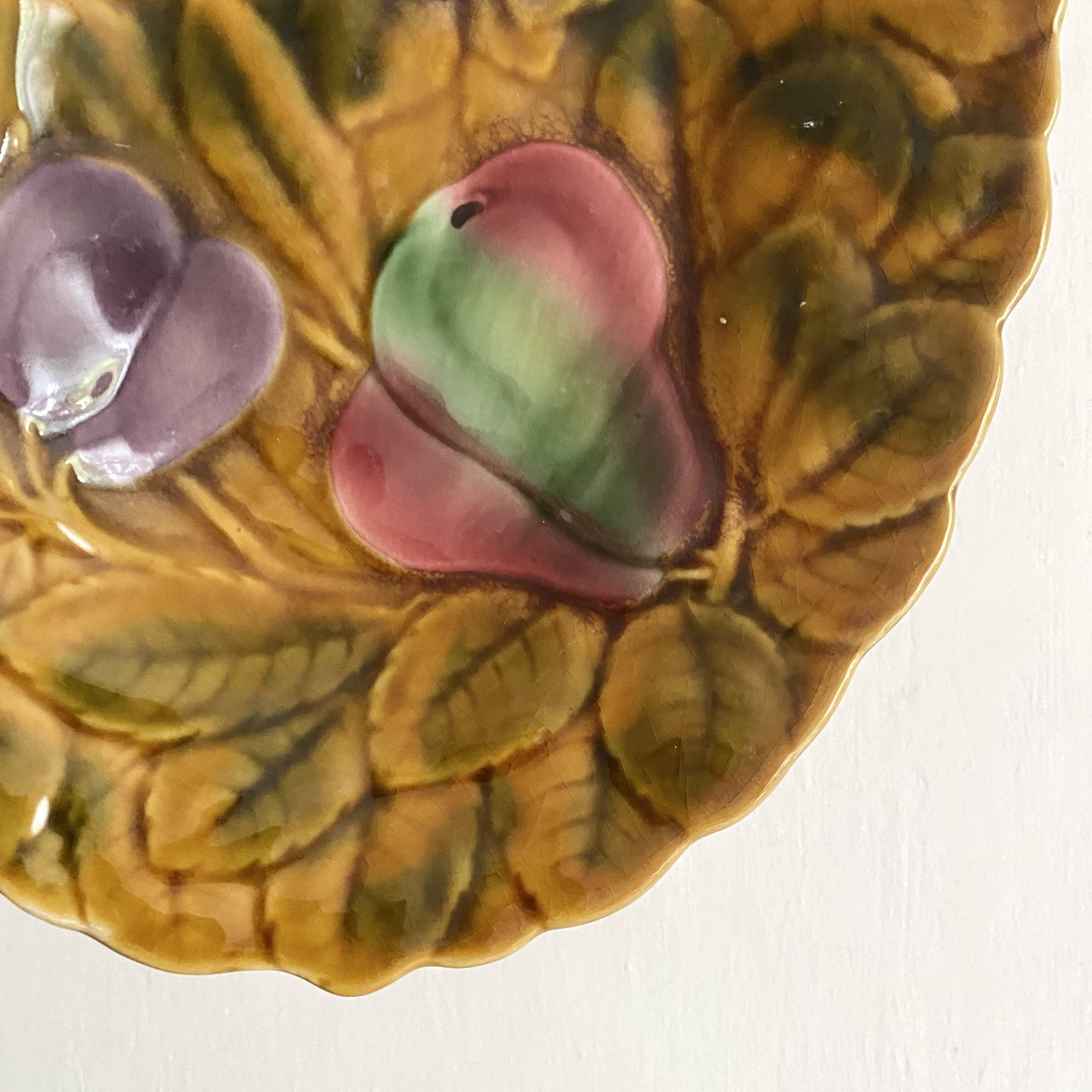 Sarreguemines barbotine oval dish with fruit decoration