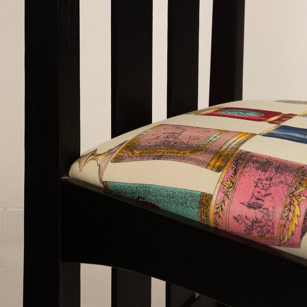 High Ingram chair by Charles R. Mackintosh for Alivar with Fornasetti fabric