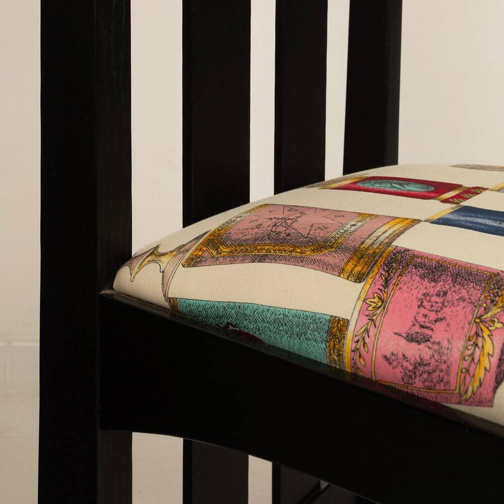 High Ingram chair by Charles R. Mackintosh for Alivar with Fornasetti fabric