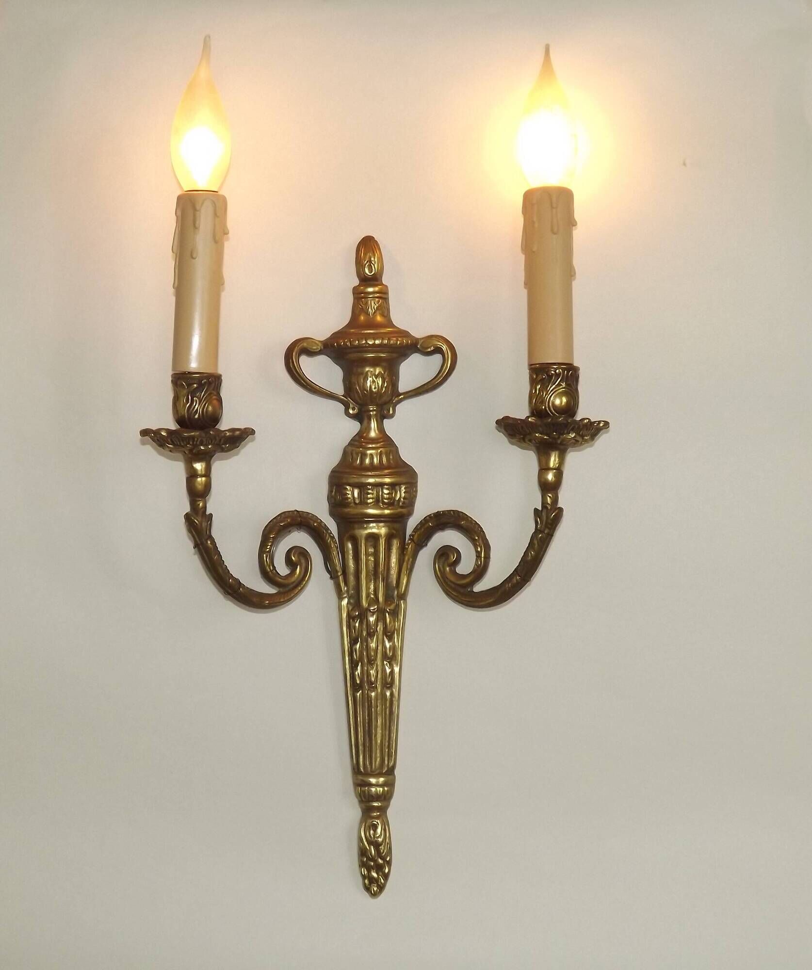 Large Vintage French Empire Style Bronze Double Wall Light With Urn Detail 4887