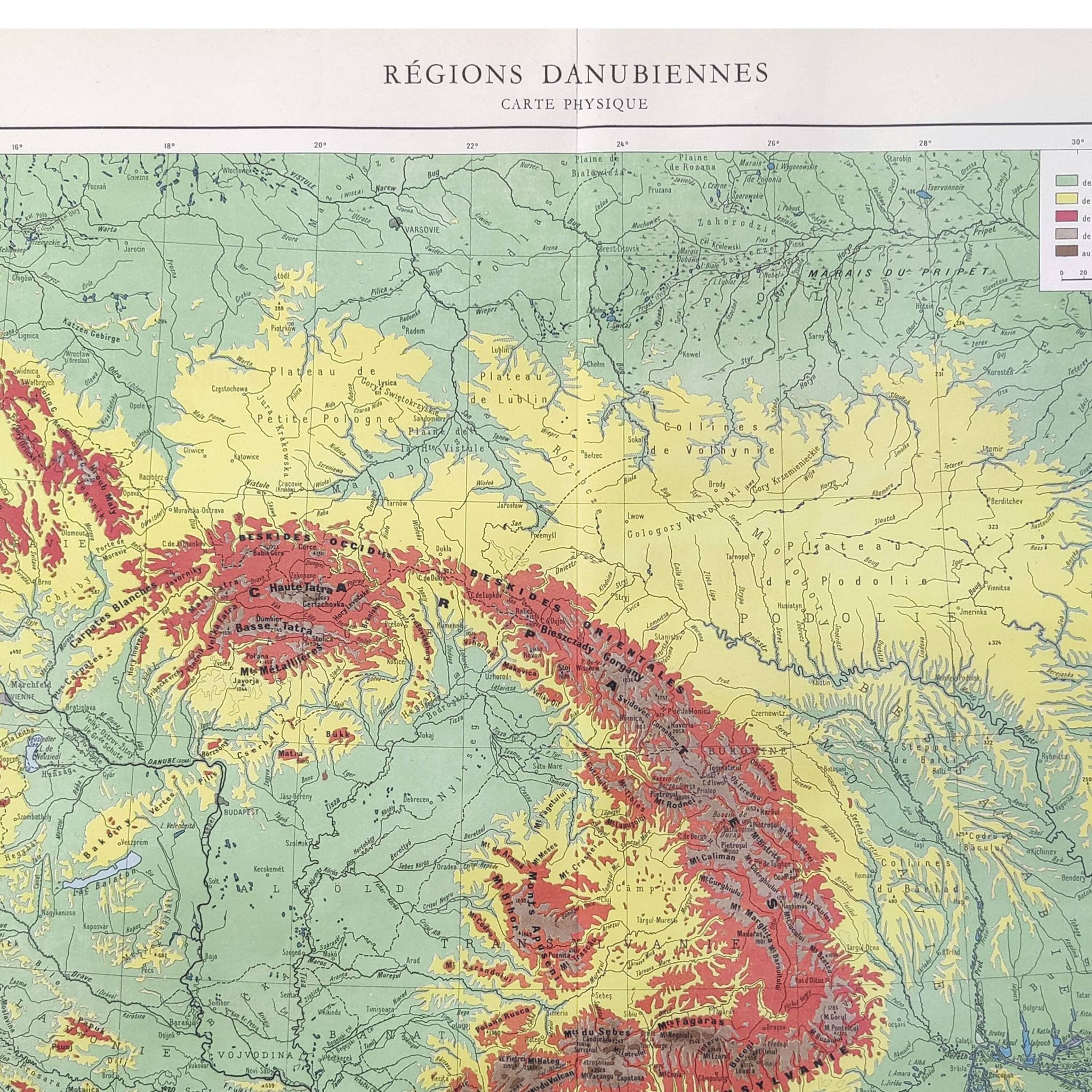 Carte ancienne  Danube Bucarest Roumanie 43x43cm de 1950