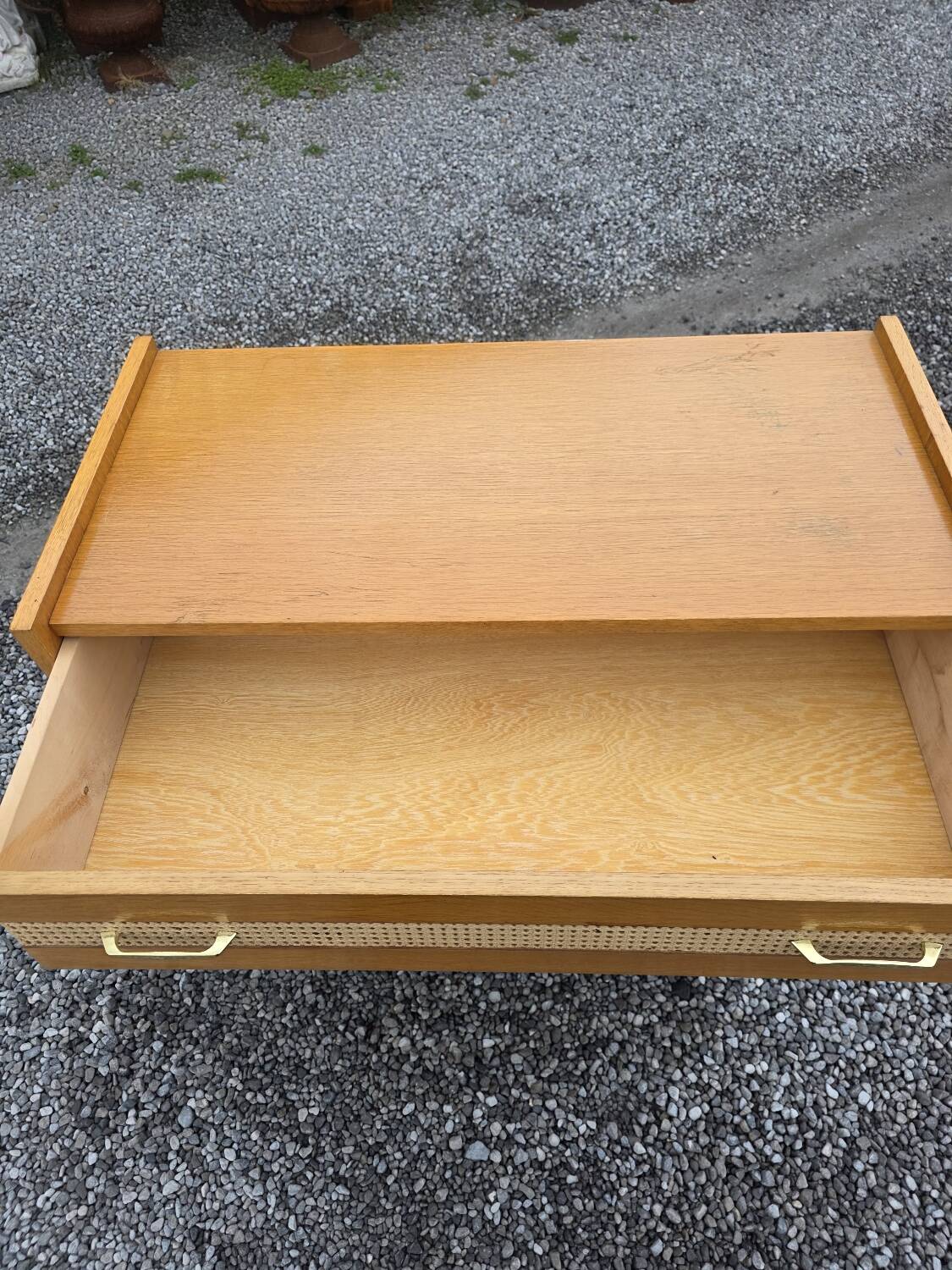 Commode vintage en chêne et cannage des années 60