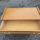 Commode vintage en chêne et cannage des années 60