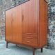 Vintage teak wardrobe, antique clothing cabinet.