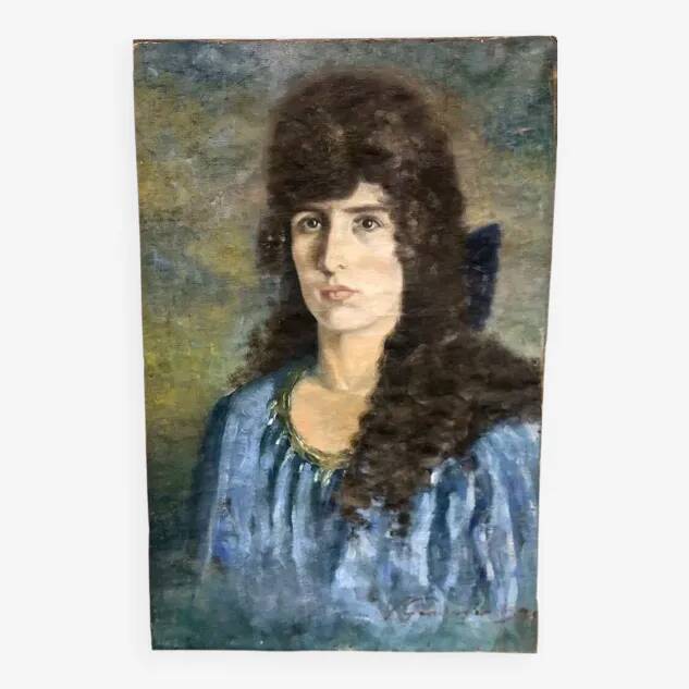 Portrait of a Woman on Canvas, Early 20th Century, Signed