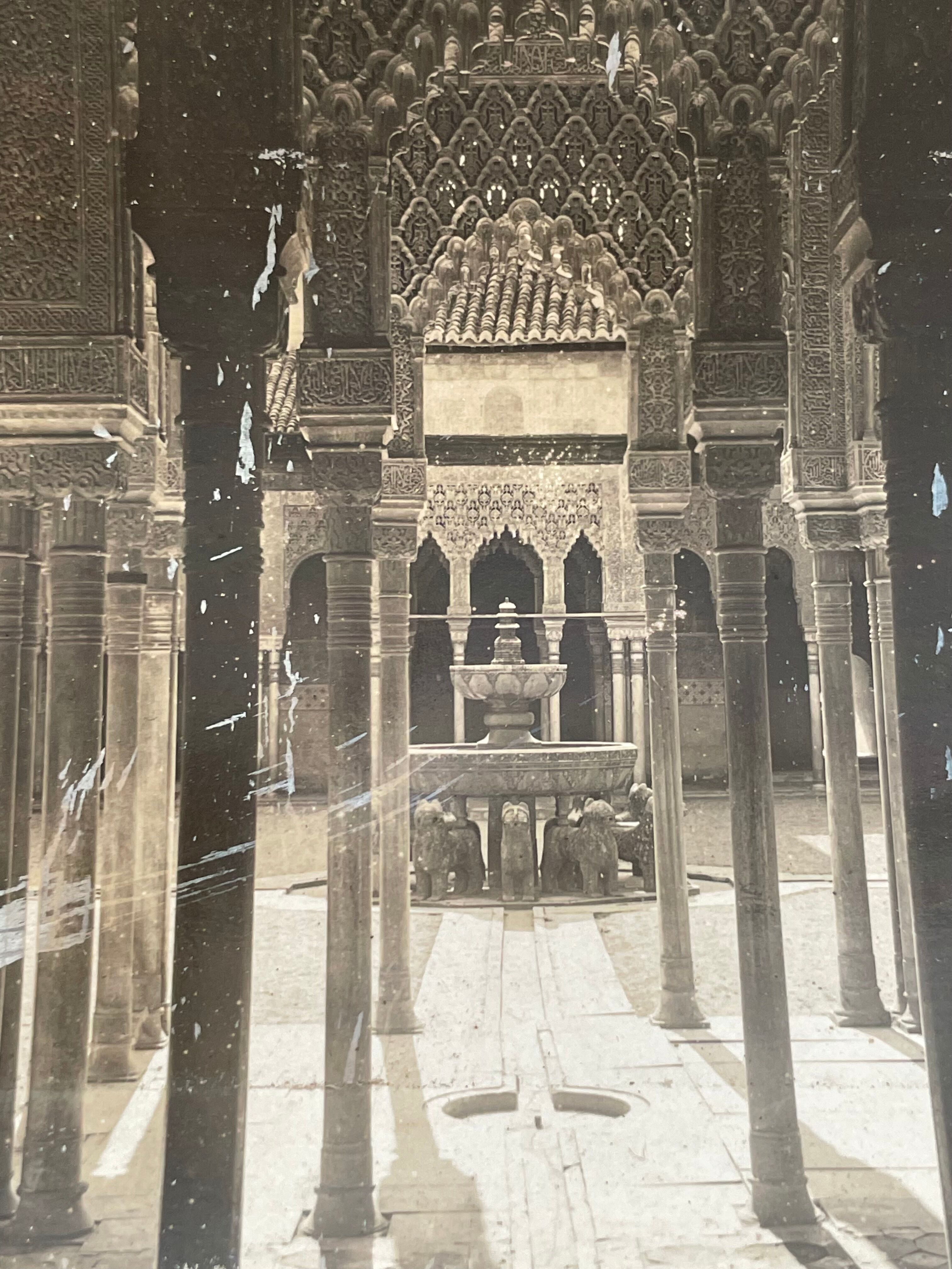 Old photography stereo, stereograph, luxury albumine 1903 Court of lions, Granada, Spain