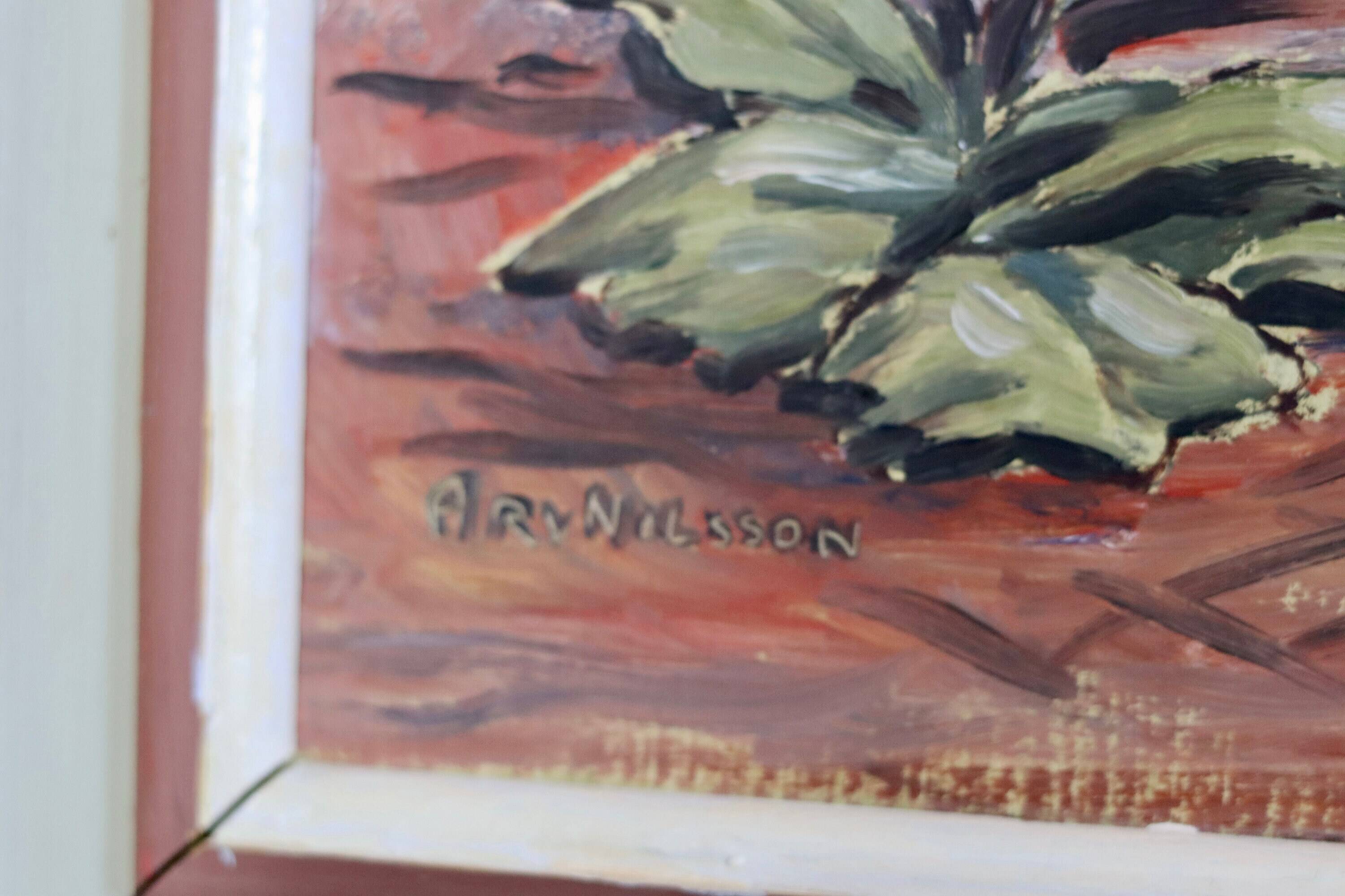 "Oil on Norwegian canvas from the mid-century 'Peace Plant' by Arvid Nilsson (1913-1976) - framed"