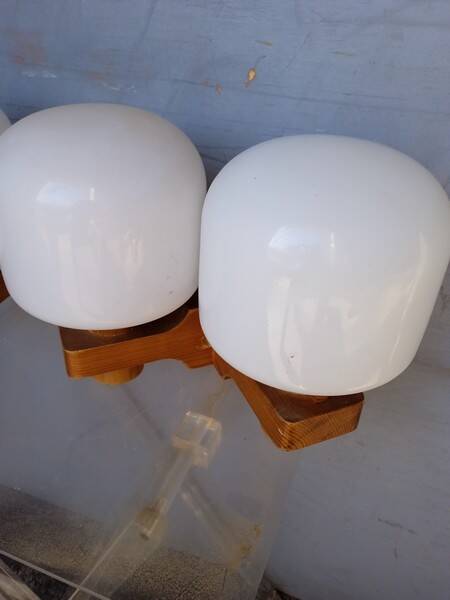 Pair of vintage 1960 wood/glass wall lights