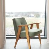 Fauteuil Lounge Vintage Bouclè Cactus, Bois Naturel Design Scandinave