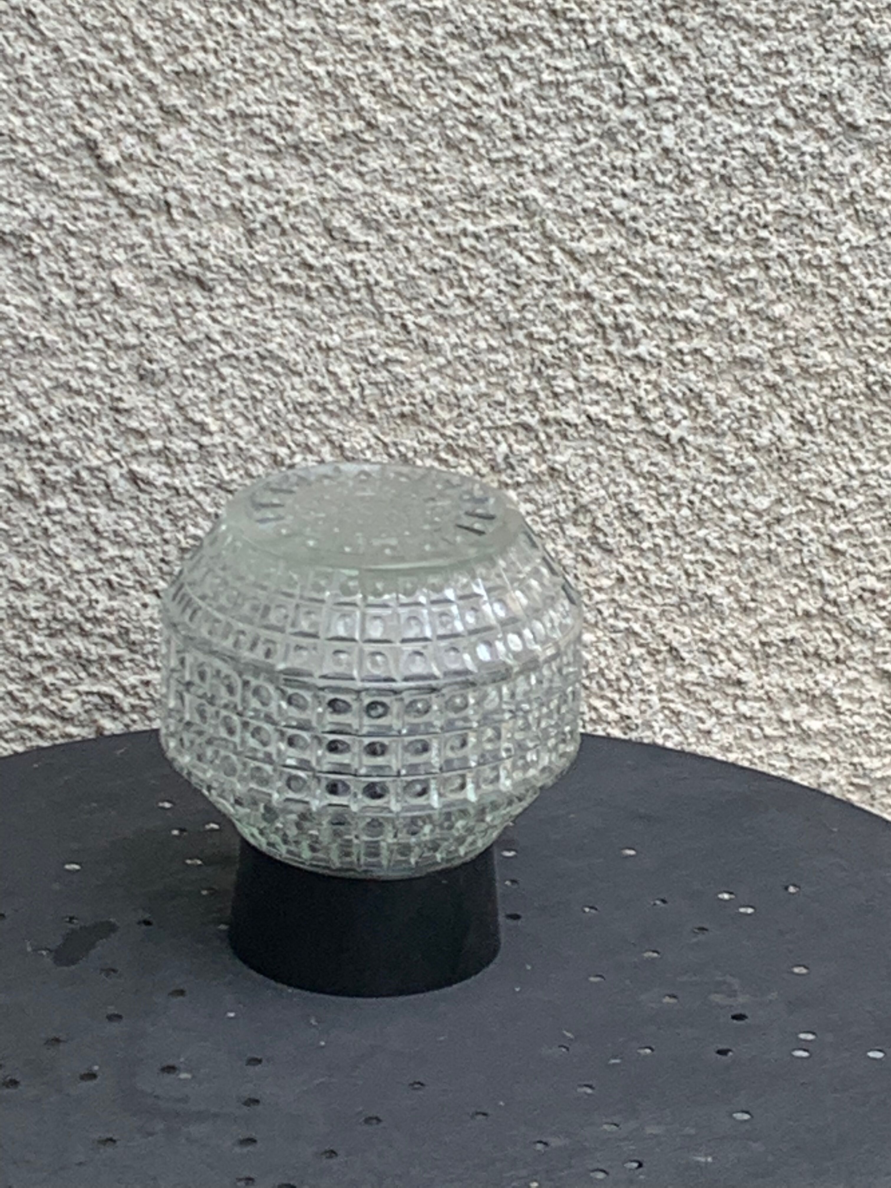 Globe to install or hang, glass, geometric patterns and bakelite base vintage black
