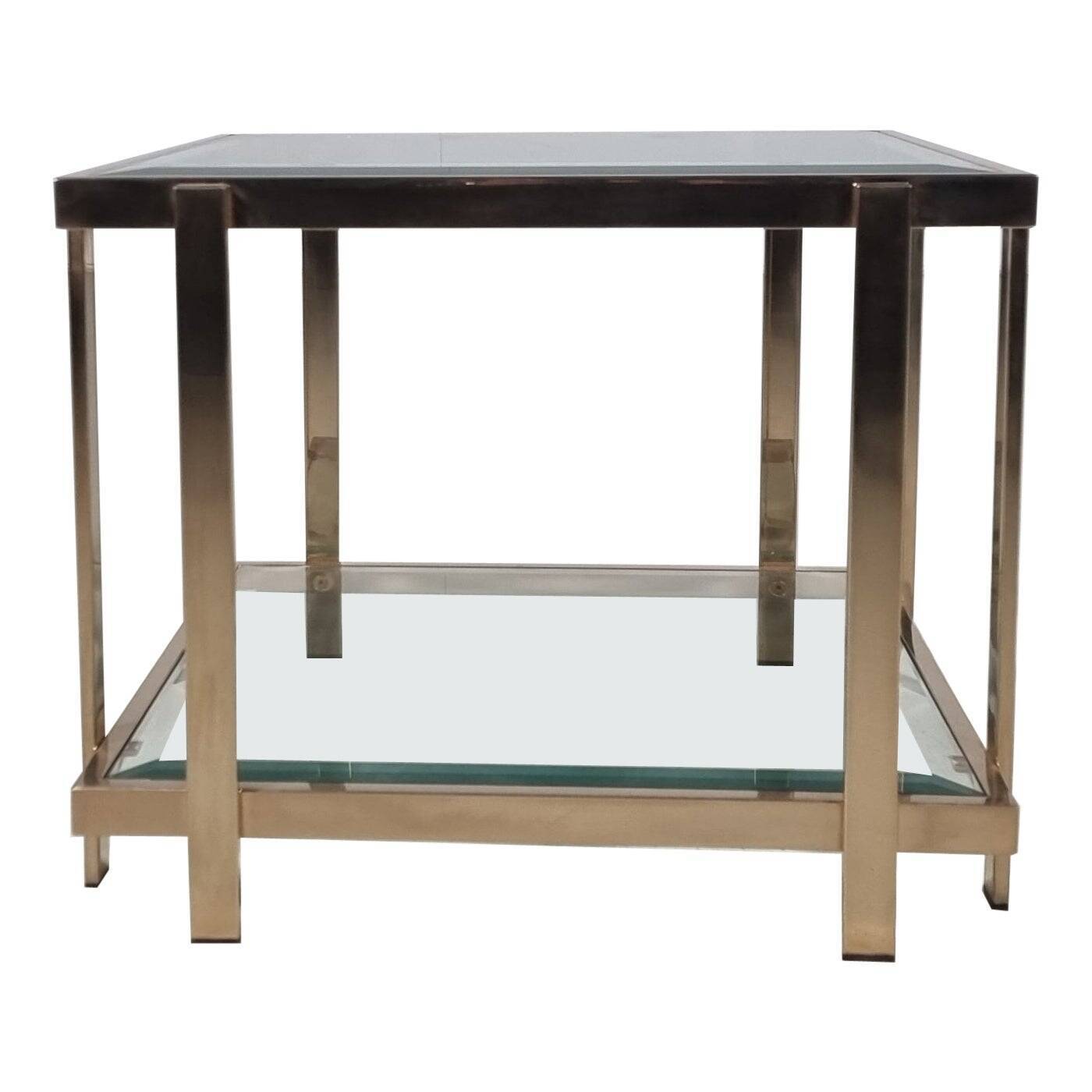 Square side table with two levels in modern Regency style, veneered in 23-carat gold by Belgo Chrom.