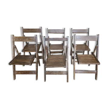 Set of 6 folding cinema chairs in teak