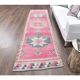 Vintage Pink Geometric Turkish Hand-Knotted Runner 92x342