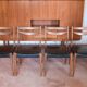 Set of 4 wooden and black faux leather chairs, Scandinavian style, wooden chair