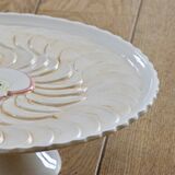 Large vintage earthenware pie dish on a pedestal, apple pie