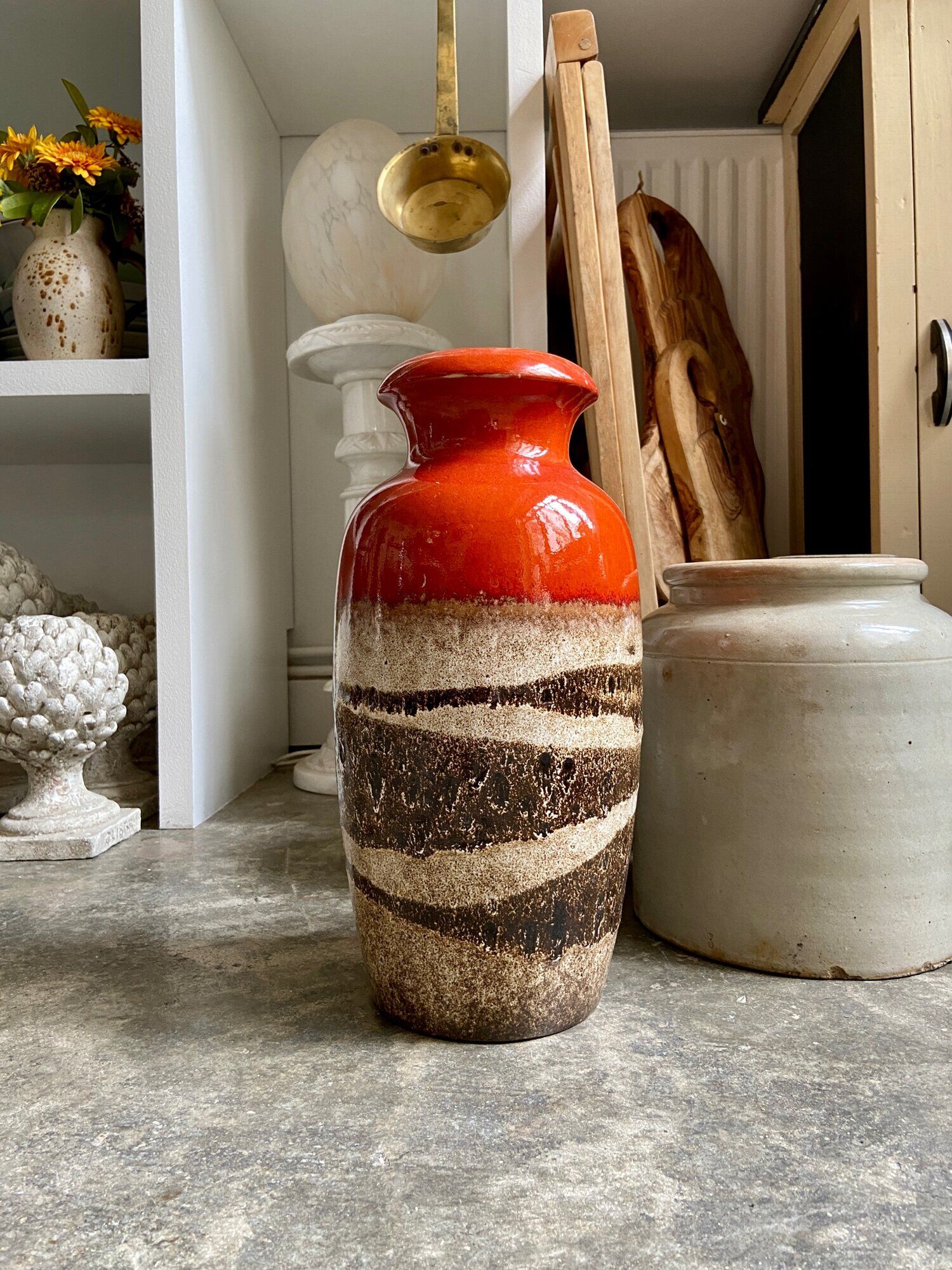 W. Germany vase in orange and beige glazed ceramic