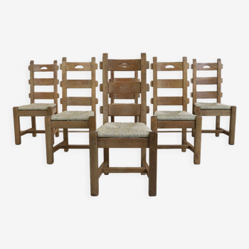 6 chaises de salle à manger avec sièges en canne, années 1970
