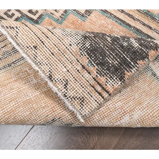Vintage orange Turkish hand-knotted runner 81x356