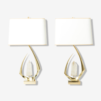 Pair of rock crystal brass lamps by Willy Daro