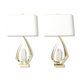 Paire de lampes en laiton cristal de roche signées Willy Daro