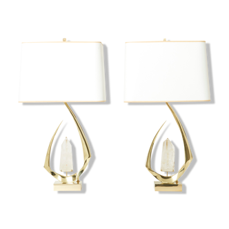 Pair of rock crystal brass lamps by Willy Daro