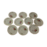 10 dessert plates painted decorated with flowers, insects (all different)