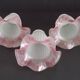Set of 3 White Opaque Glass Shades With Ribbed Detail Pink Frilled Edge